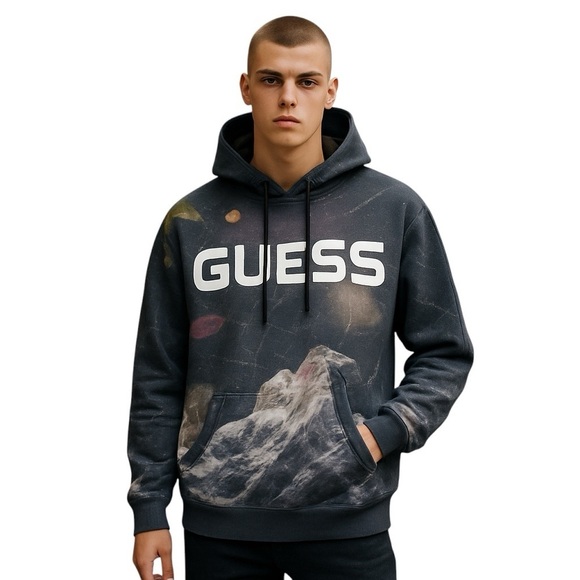 Guess Cosmic Fleece Hoodie Men’s M Black Pullover